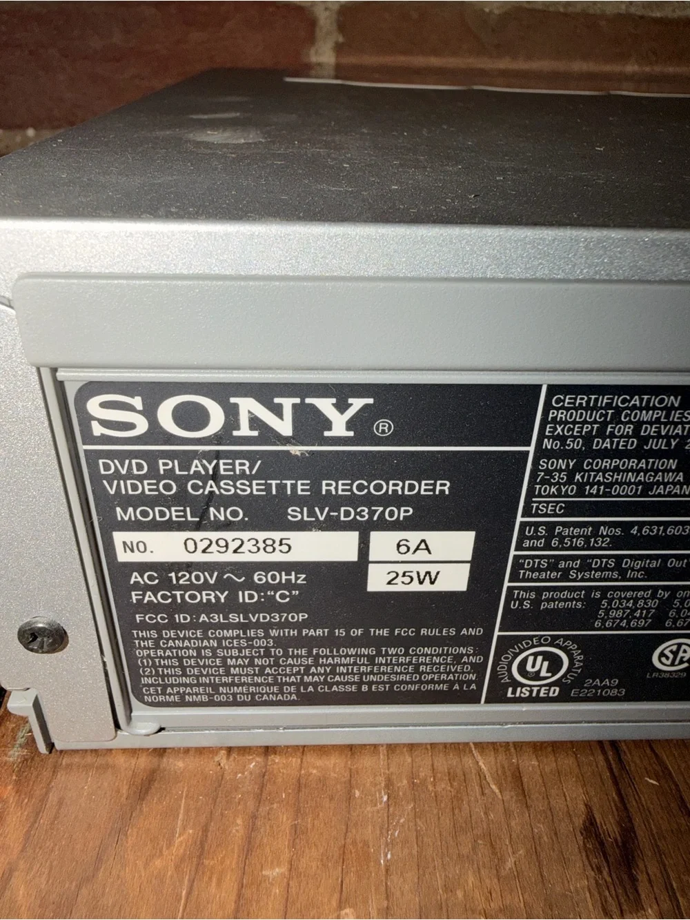 Sony Silver DVD VHS Combo Player with Remote